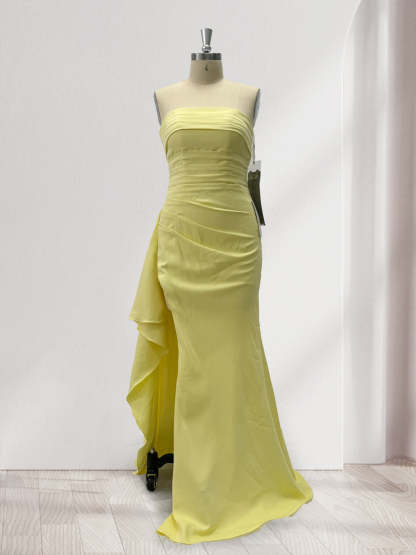 Sheath/Column Strapless Pleated Ruffle Bridesmaid Dresses with Split Side