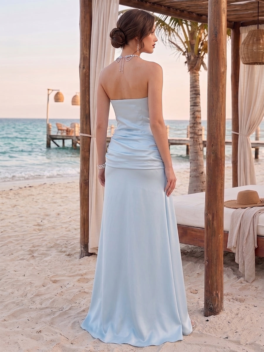 Sheath/Column Strapless Sleeveless Floor-Length Bridesmaid Dresses with Sash & Ruched