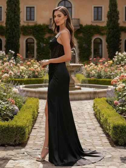 Sheath Spaghetti Straps Pleated Corset Long Prom Dress