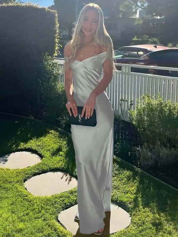 Aqua Mermaid Off The Shoulder Sheath Satin Long Prom Dress