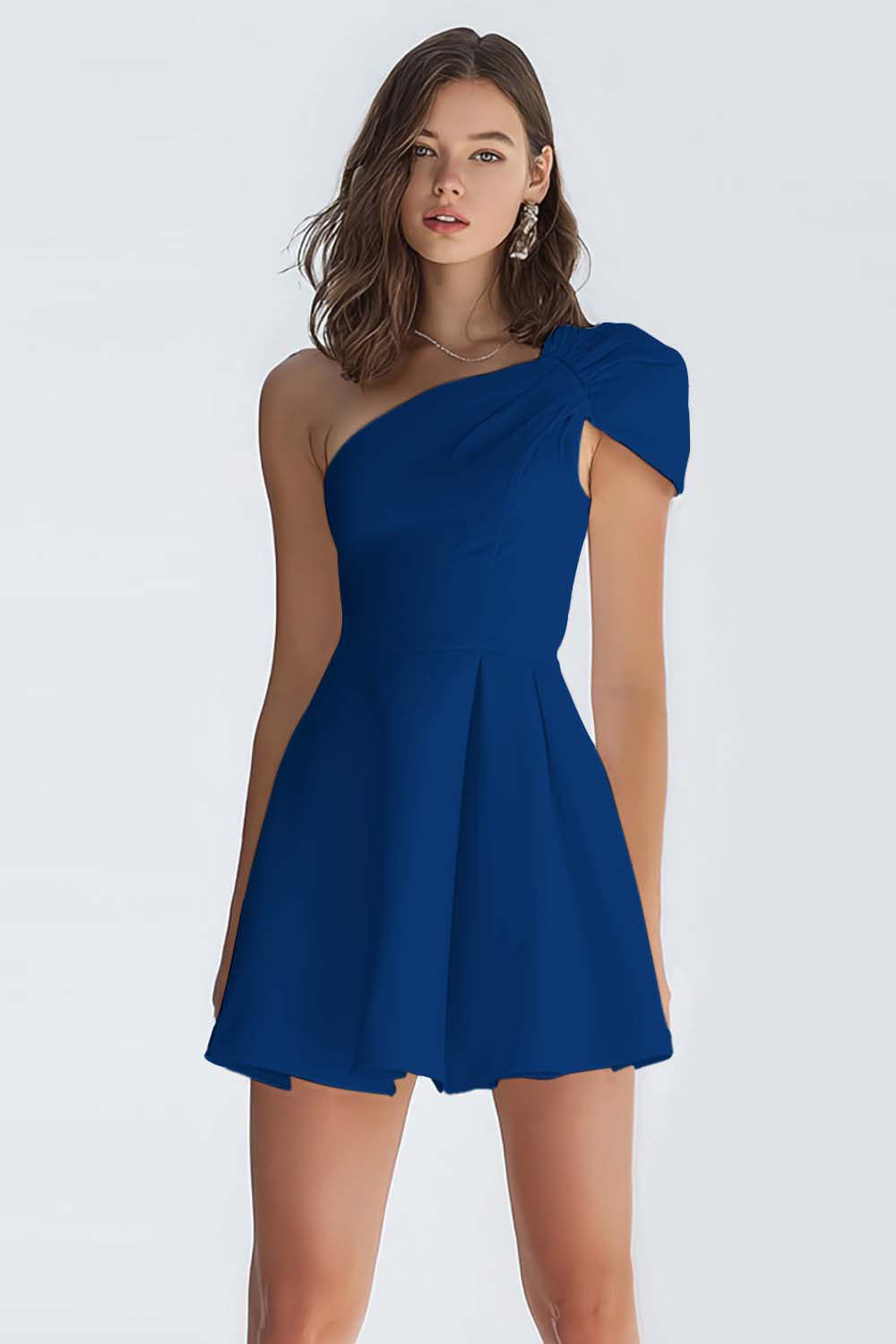 Simple Ivory A-Line One Shoulder Short Satin Homecoming Dress