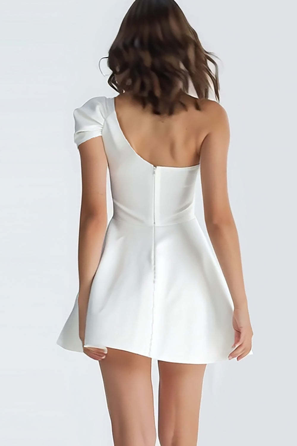 Simple Ivory A-Line One Shoulder Short Satin Homecoming Dress