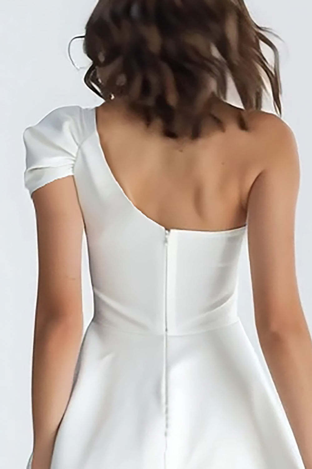 Simple Ivory A-Line One Shoulder Short Satin Homecoming Dress
