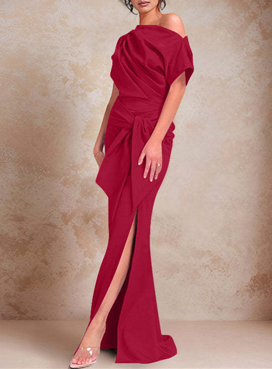 One-Shoulder Ruffled Floor-Length Trumpet Gown for the Mother of the Bride-BMbridal