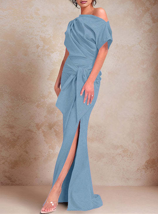 One-Shoulder Ruffled Floor-Length Trumpet Gown for the Mother of the Bride-BMbridal