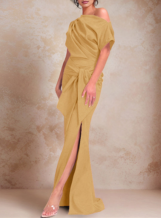 One-Shoulder Ruffled Floor-Length Trumpet Gown for the Mother of the Bride-BMbridal