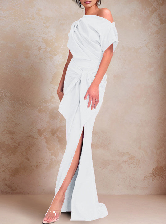 One-Shoulder Ruffled Floor-Length Trumpet Gown for the Mother of the Bride-BMbridal