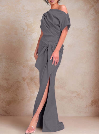One-Shoulder Ruffled Floor-Length Trumpet Gown for the Mother of the Bride-BMbridal