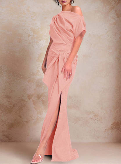 One-Shoulder Ruffled Floor-Length Trumpet Gown for the Mother of the Bride-BMbridal