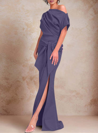 One-Shoulder Ruffled Floor-Length Trumpet Gown for the Mother of the Bride-BMbridal