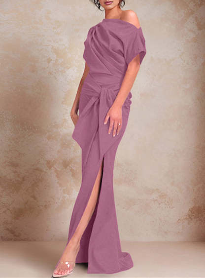 One-Shoulder Ruffled Floor-Length Trumpet Gown for the Mother of the Bride-BMbridal