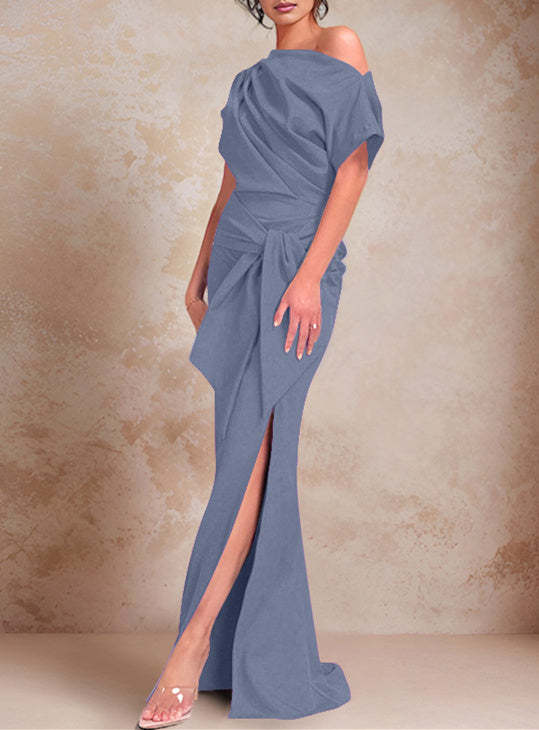 One-Shoulder Ruffled Floor-Length Trumpet Gown for the Mother of the Bride-BMbridal