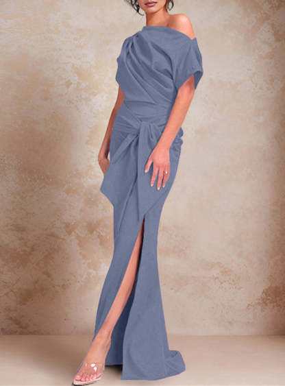 One-Shoulder Ruffled Floor-Length Trumpet Gown for the Mother of the Bride-BMbridal