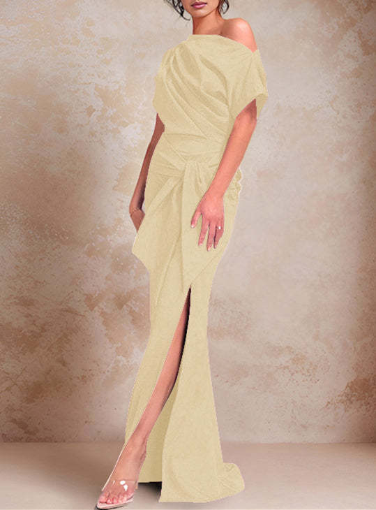One-Shoulder Ruffled Floor-Length Trumpet Gown for the Mother of the Bride-BMbridal