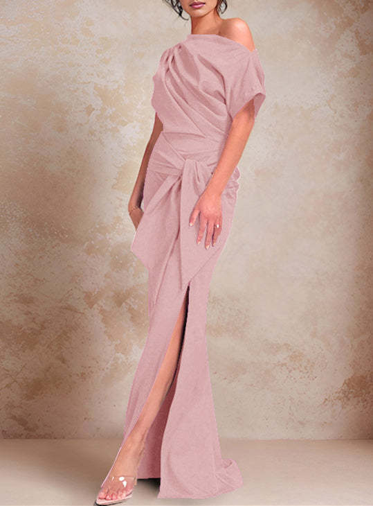 One-Shoulder Ruffled Floor-Length Trumpet Gown for the Mother of the Bride-BMbridal