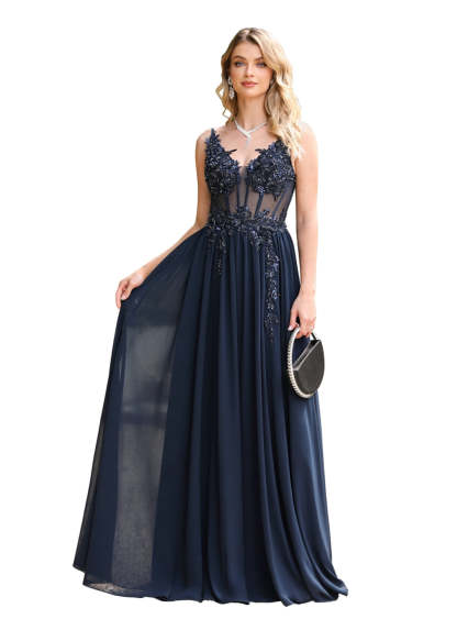 A-line Spaghetti Straps Pleated Chiffon Floor Length Dress with Appliques-BMbridal