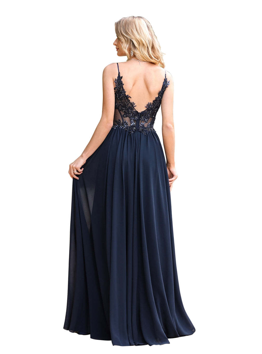 A-line Spaghetti Straps Pleated Chiffon Floor Length Dress with Appliques-BMbridal