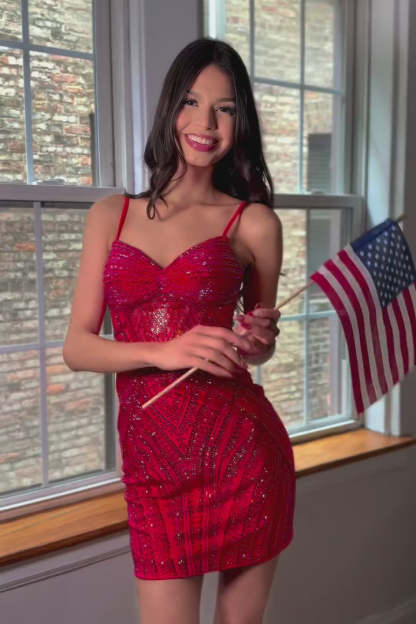Spaghetti Strap Rhinestone Geometric Corset Homecoming Dress Sweetheart Bodycon Mini