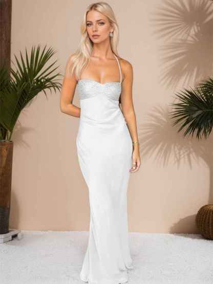 Spaghetti Straps Lace Up Satin Long Prom Dress