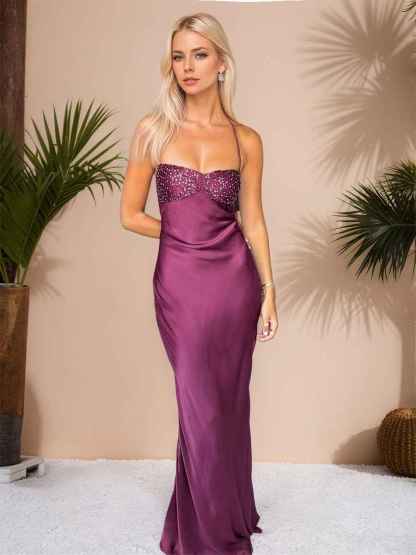 Spaghetti Straps Lace Up Satin Long Prom Dress