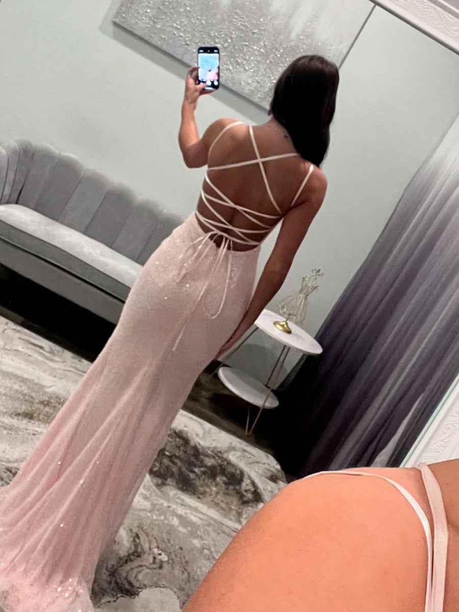 Spaghetti Straps Mermaid Beaded Corset Long Prom Dress