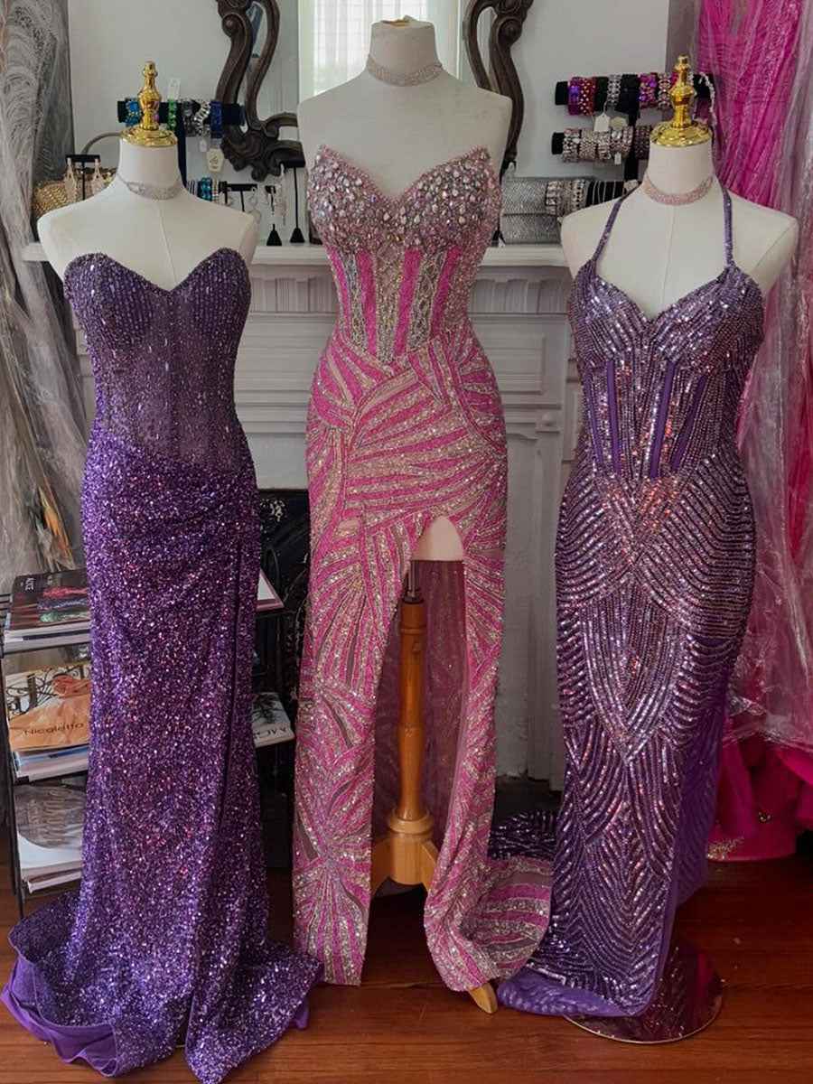 Strapless Sweetheart Sequins Bodycon Long Prom Dress with Beading