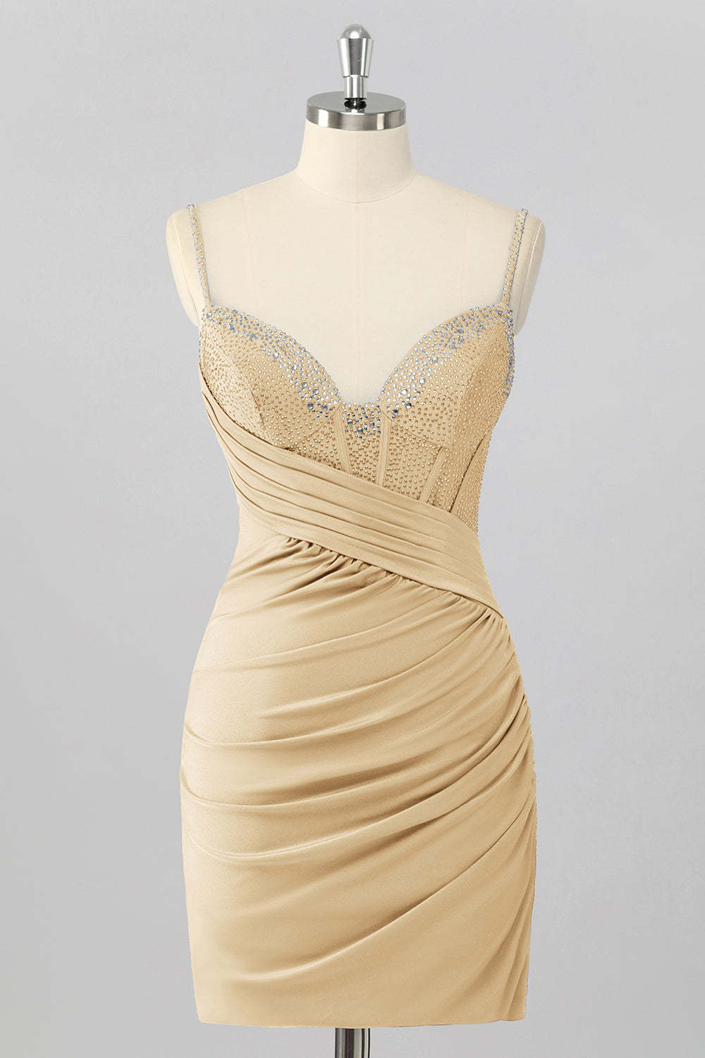Sparkly Blush Pink Tight Ruched Short Corset Homecoming Dress with Beading
