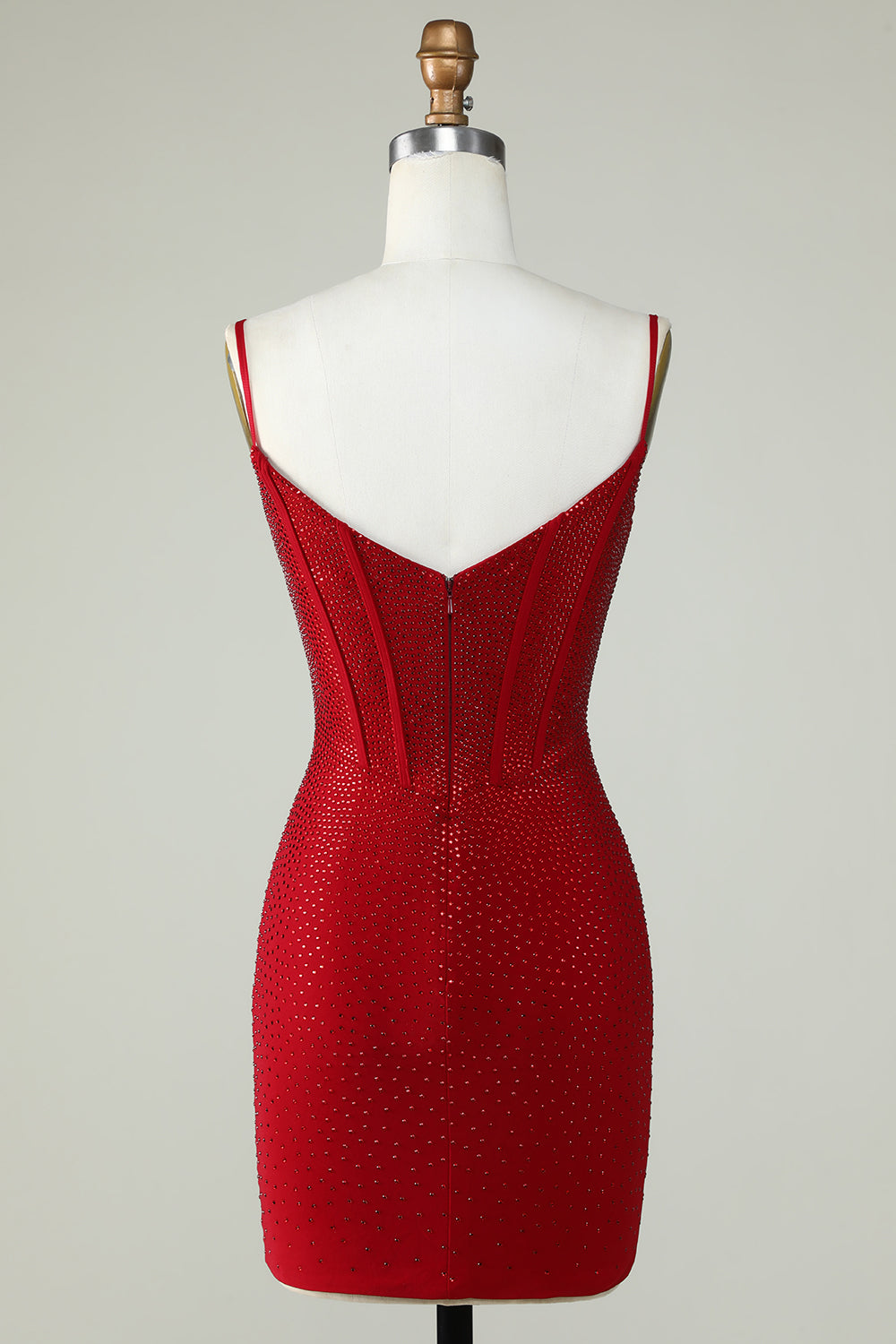 Sparkly Bodycon Spaghetti Straps Red Short Homecoming Dress with Beading