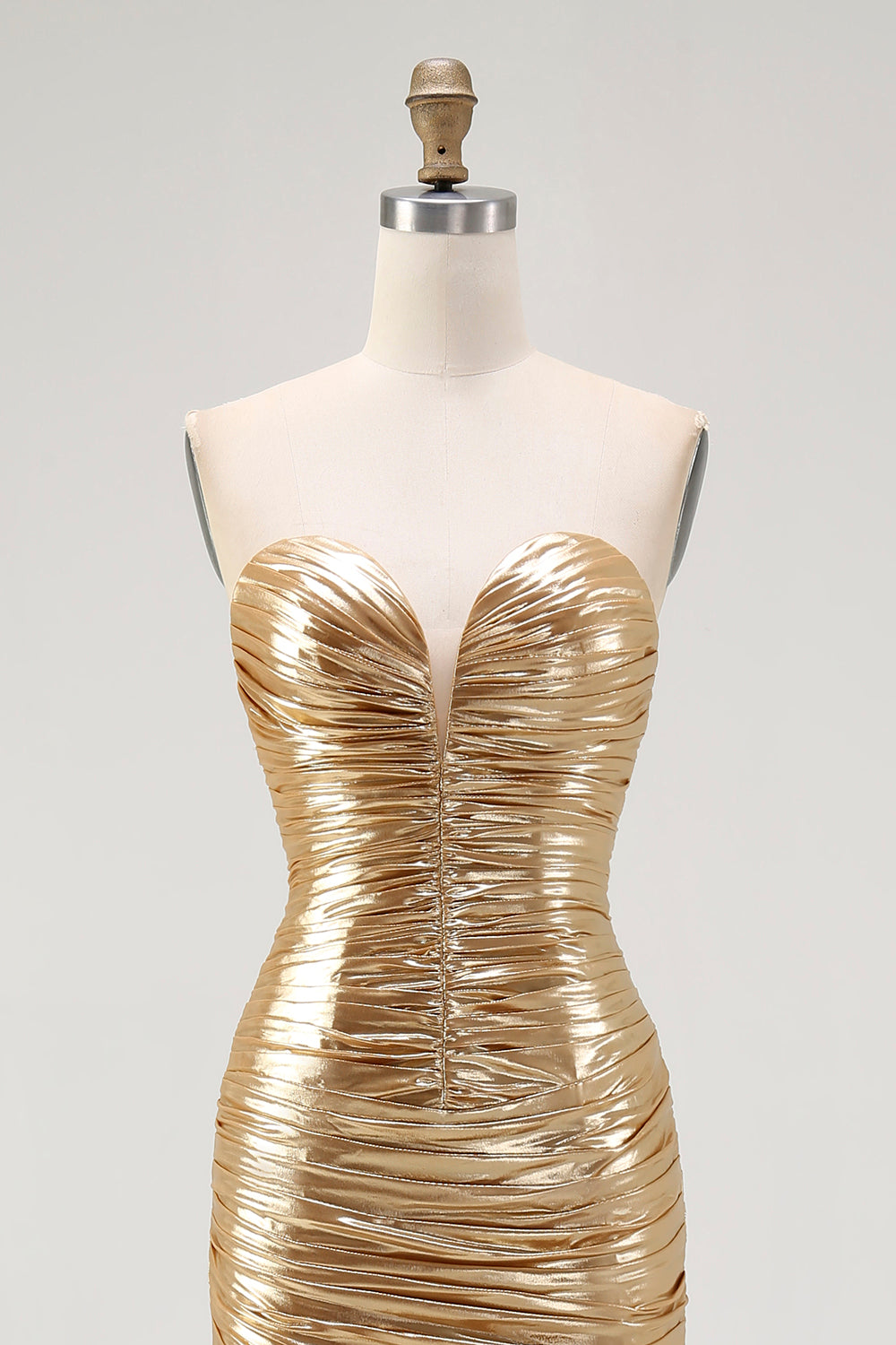 Sparkly Gold Metallic Sweetheart Ruched High-Low Cocktail Dress