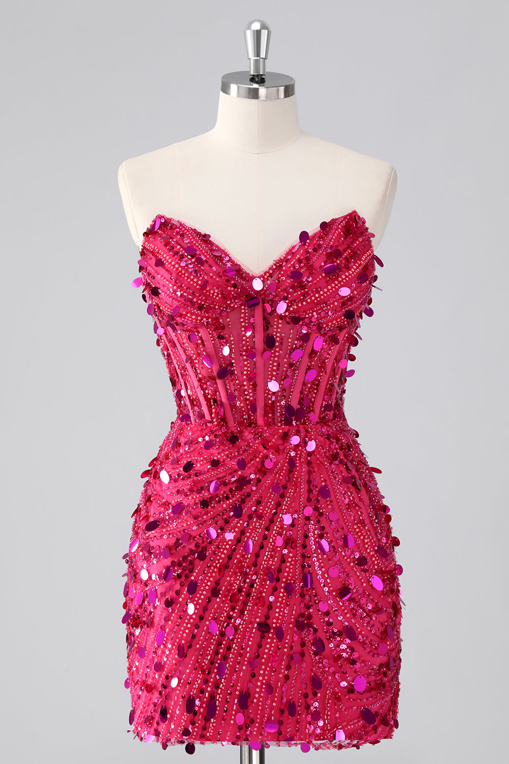 Sparkly Gold Strapless Tight Short Corset Homecoming Dress with Sequins