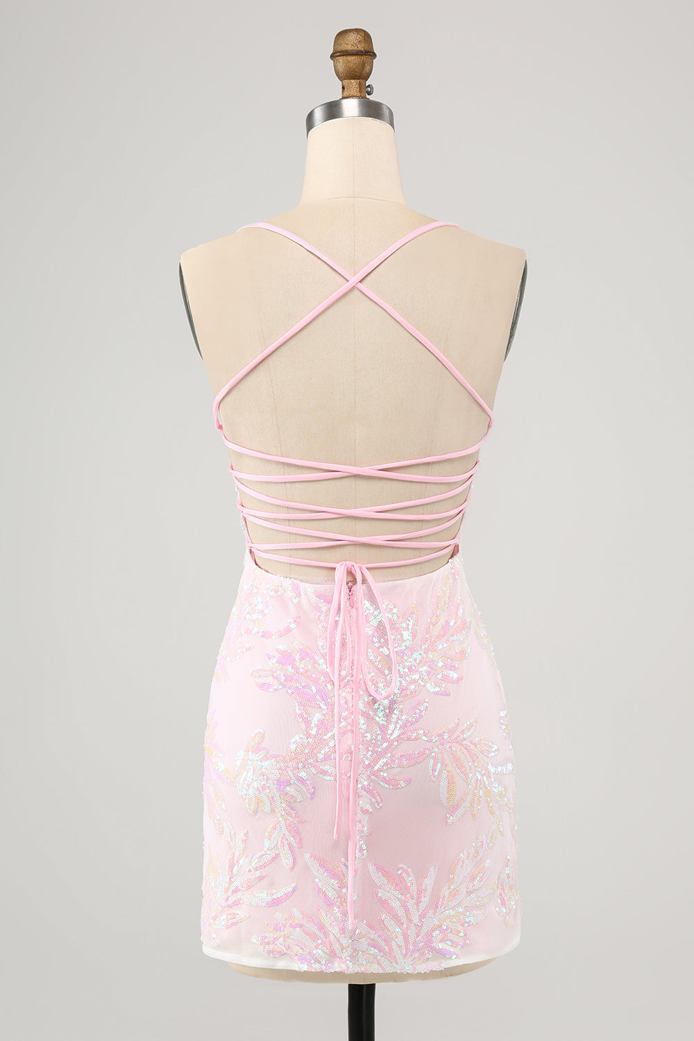 Sparkly Pink Spaghetti Straps Sequins Bodycon Homecoming Dress