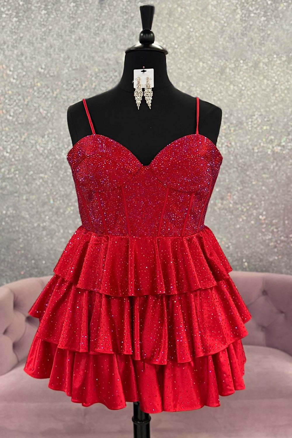 Sparkly Royal Blue Beaded A-Line Ruffled Short Corset Homecoming Dress