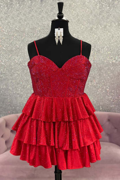 Sparkly Royal Blue Beaded A-Line Ruffled Short Corset Homecoming Dress