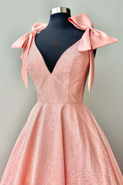 Sparkly White A Line Ruffled Short Beaded Homecoming Dress with Bows