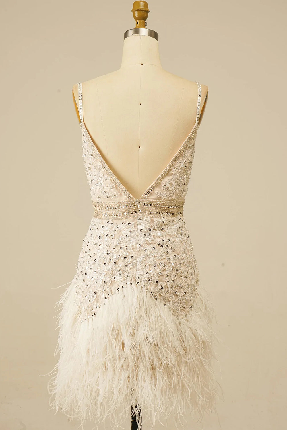 Sparkly White Lace Tight Short Floral Homecoming Dress with Feather