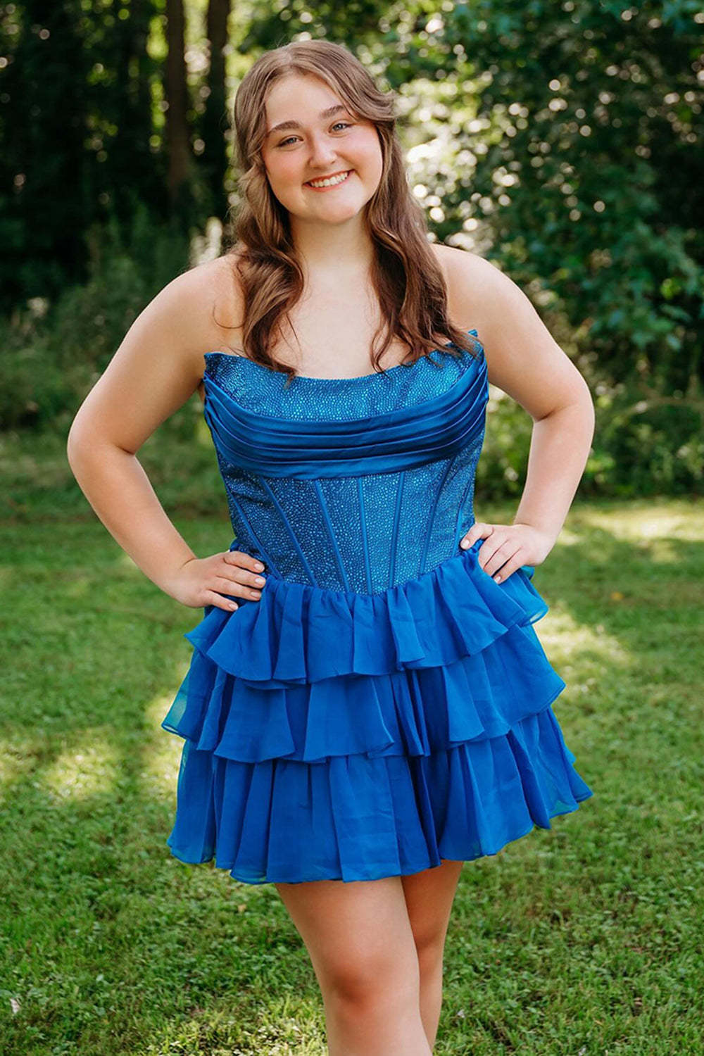 Sparkly Yellow A Line Strapless Beaded Short Corset Homecoming Dress with Ruffles