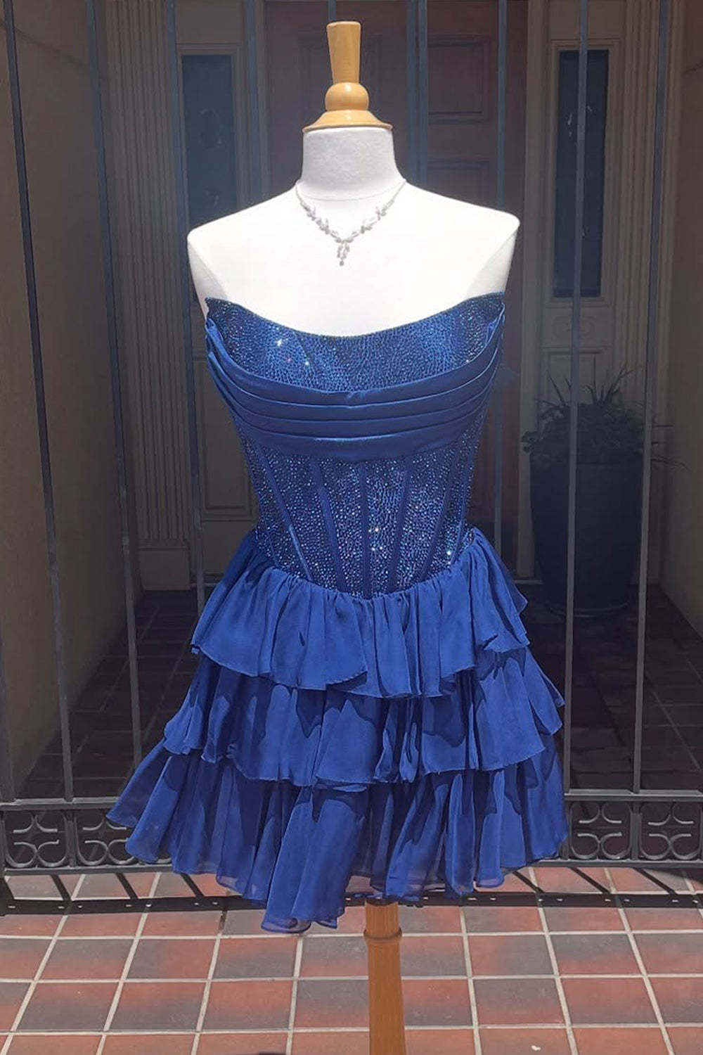 Sparkly Yellow A Line Strapless Beaded Short Corset Homecoming Dress with Ruffles