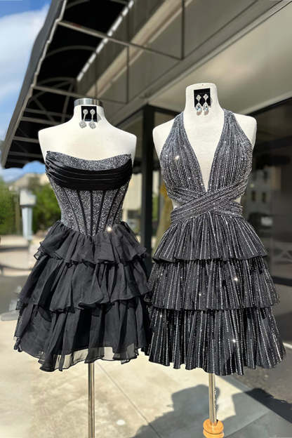 Sparkly Yellow A Line Strapless Beaded Short Corset Homecoming Dress with Ruffles