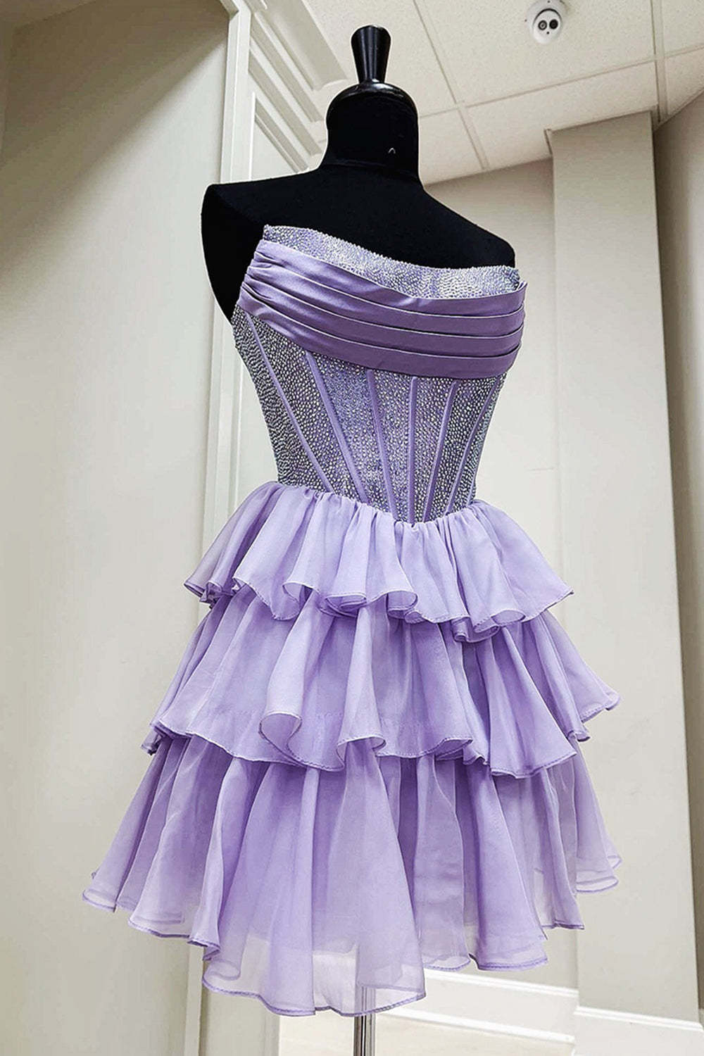 Sparkly Yellow A Line Strapless Beaded Short Corset Homecoming Dress with Ruffles