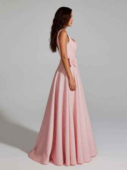 Sparkly A Line Square Neck Long Prom Dress