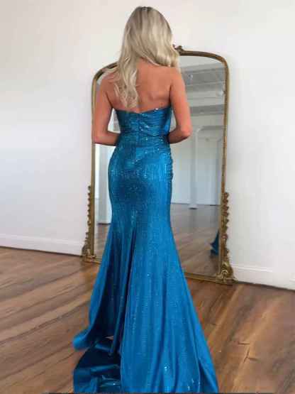 Sparkly Sweetheart Mermaid Beaded Keyhole Long Prom Dress with Slit