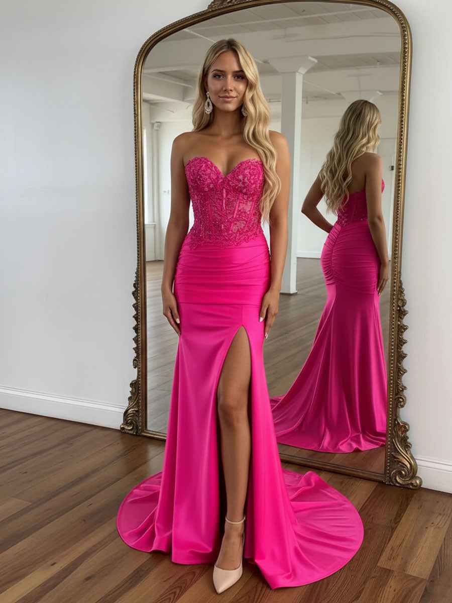 Sparkly Sequins Sweetheart Bodycon Prom Dress with Slit - BMBRIDAL