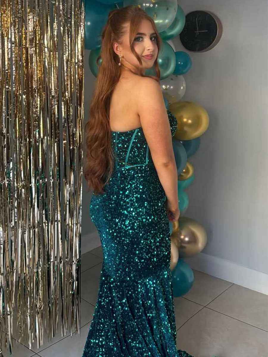 Sparkly Strapless Sweetheart Mermaid Sequined Prom Dress