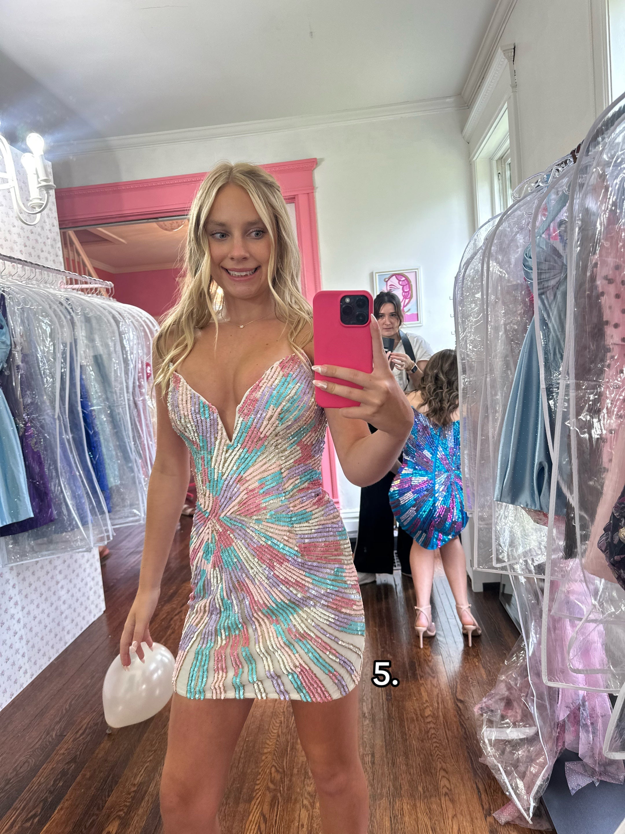 Strapless Multicolor Sequin Homecoming Dress Deep V Sweetheart Bodycon Mini Sunburst