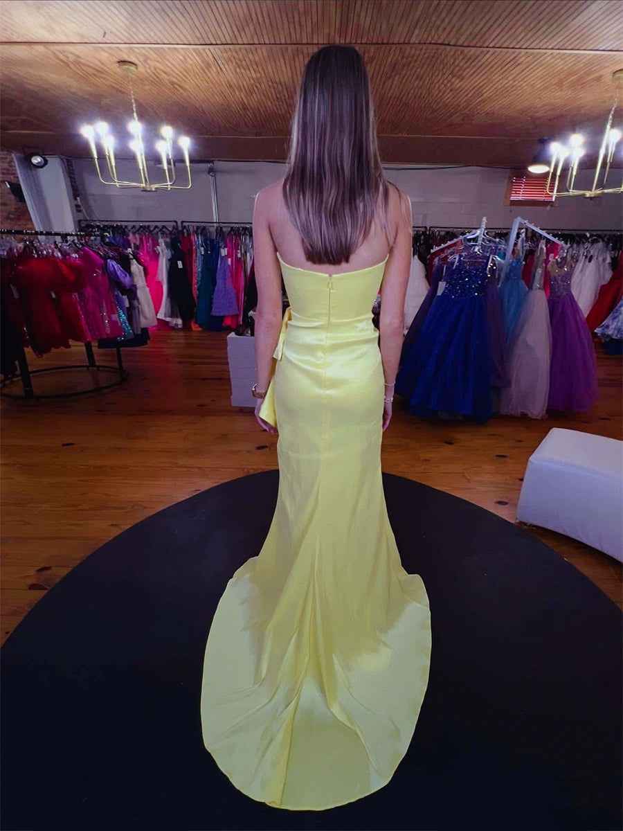 Strapless Ruffles Hem Long Prom Dress with Slit