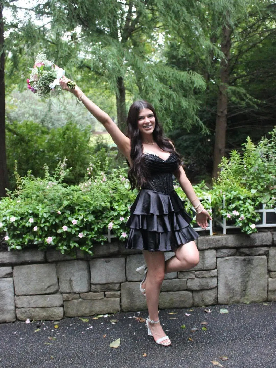 Strapless Sequin Lace Corset Homecoming Dress Sweetheart Tiered Ruffle Mini Skirt Lace Up Back