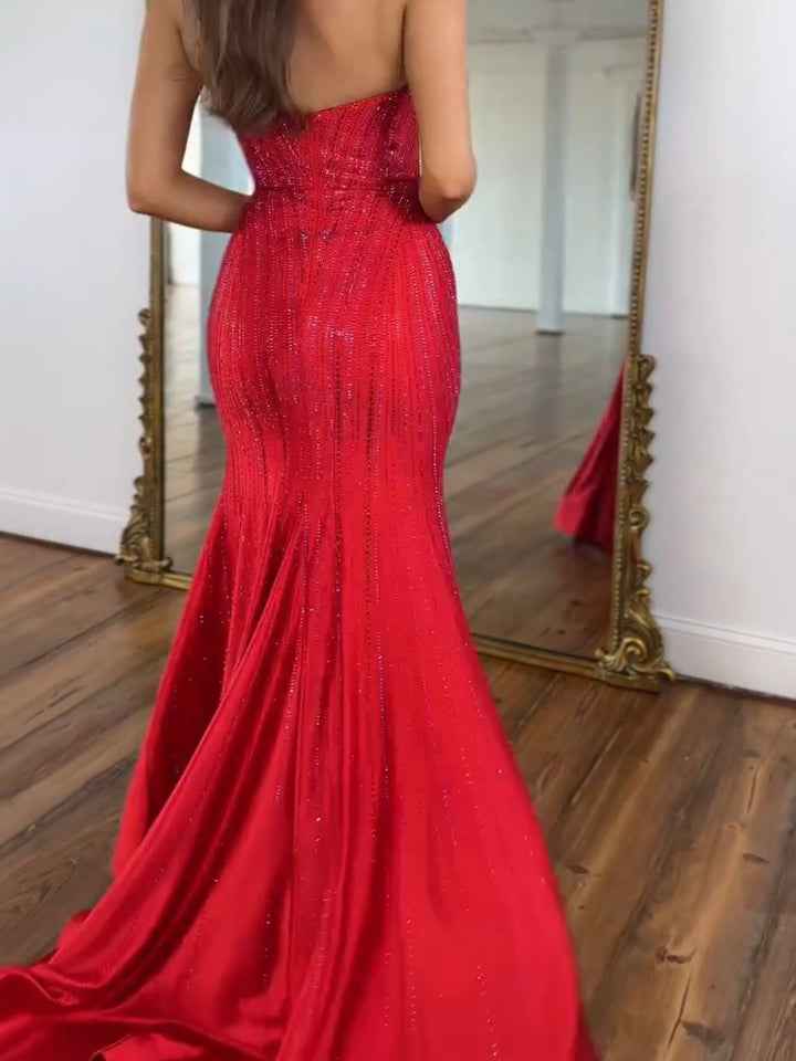 Navy Blue Strapless Sequin Prom Dress with Linear Beading