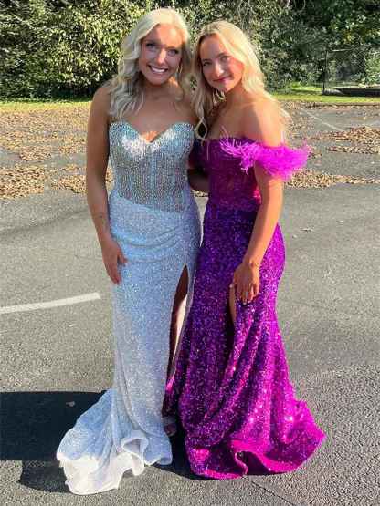 Strapless Sweetheart Sequins Bodycon Long Prom Dress with Beading