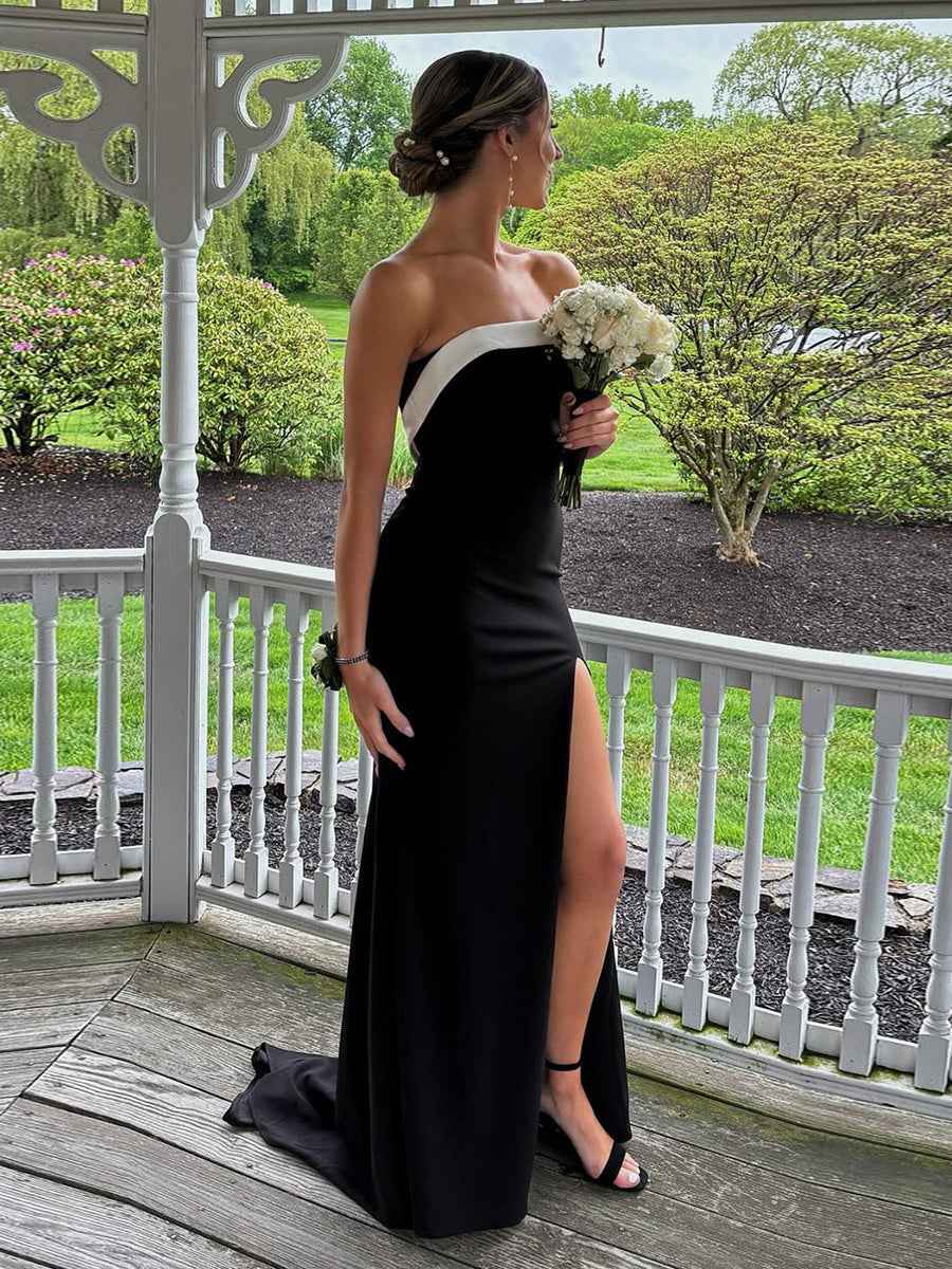 Strapless Black Mermaid Long Prom Dress with Slit