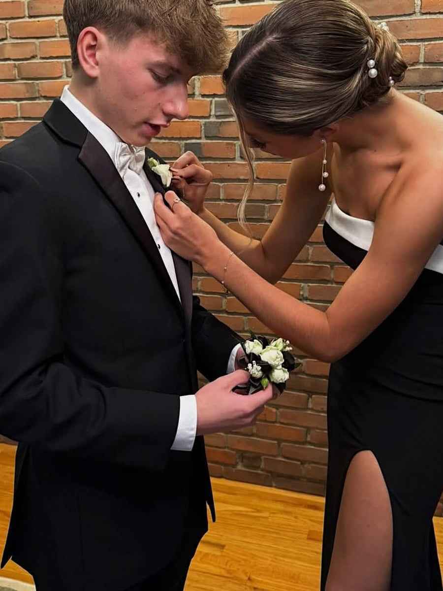 Strapless Black Mermaid Long Prom Dress with Slit